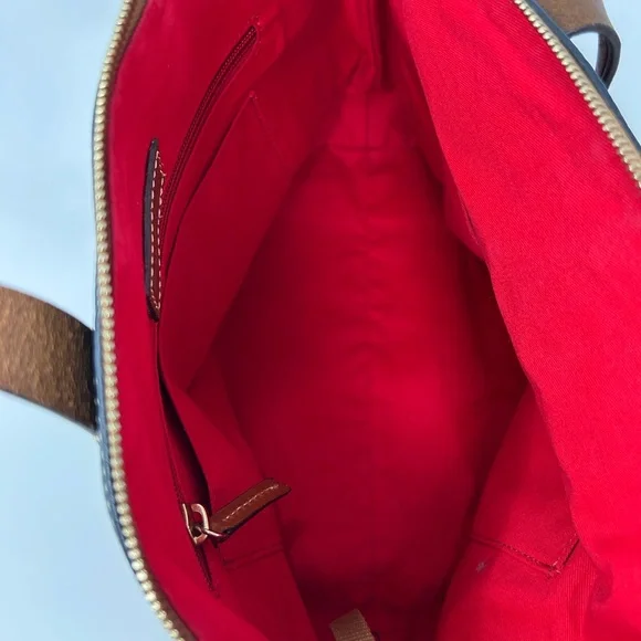 Dooney & Bourke Pebble Grain Zip Zip Satchel Navy & Tan Leather Purse - Picture 10 of 13